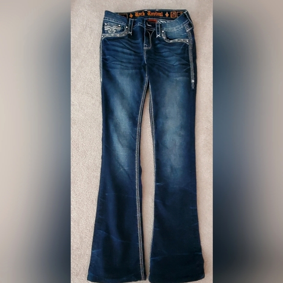 ROCK REVIVAL Buckle Jeans TALI Mid-rise Boot 27 EUC Sanding Whiskering - Picture 2 of 13